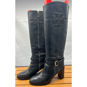 Tory Burch Blaire High Heel Tall Riding Boots Black Leather Women's US 8.5